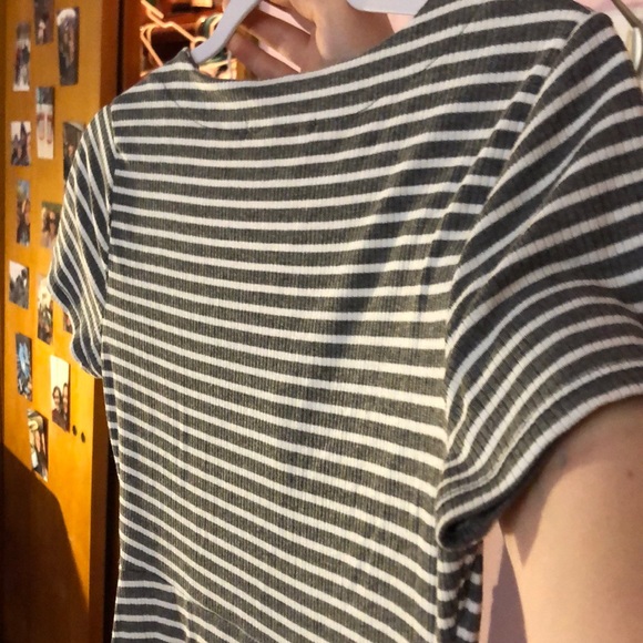 Pink Rose Gray Striped Spring Dress - Picture 7 of 7